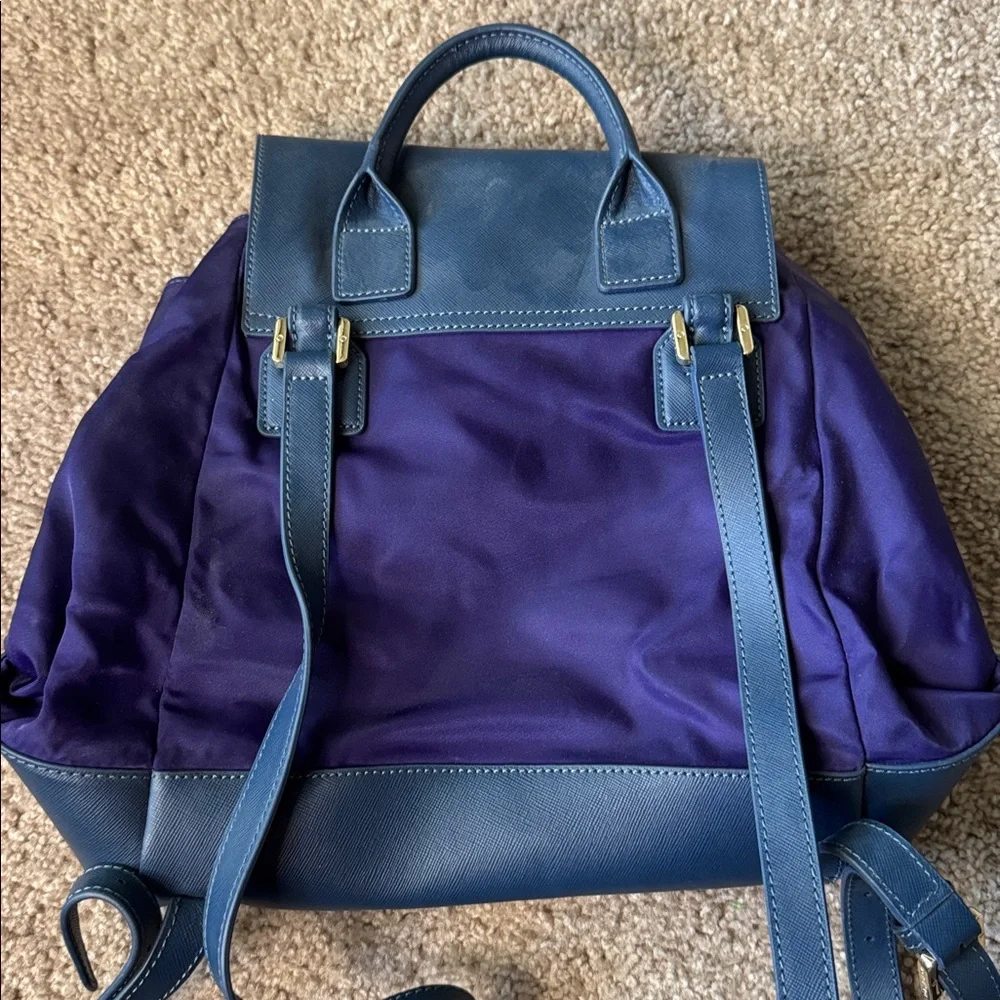 Tory Burch Purple and Navy Nylon Drawstring Backpack